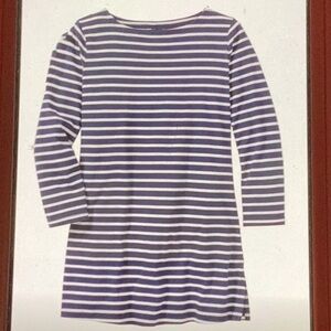 Duluth Trading navy blue and white stripe, 3/4 sleeve tunic, size medium